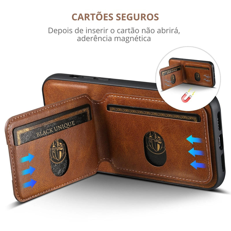 Capa com Carteira em Couro para Iphone X, XS, XR, 11, 12, 13, 14, 15 Pro Max, Plus