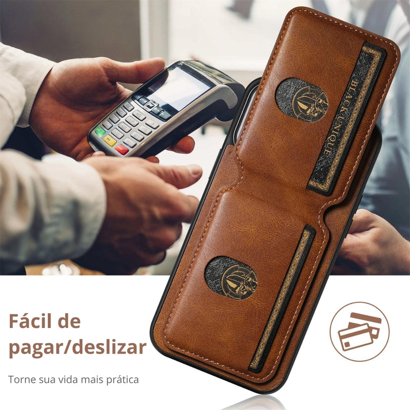 Capa com Carteira em Couro para Iphone X, XS, XR, 11, 12, 13, 14, 15 Pro Max, Plus