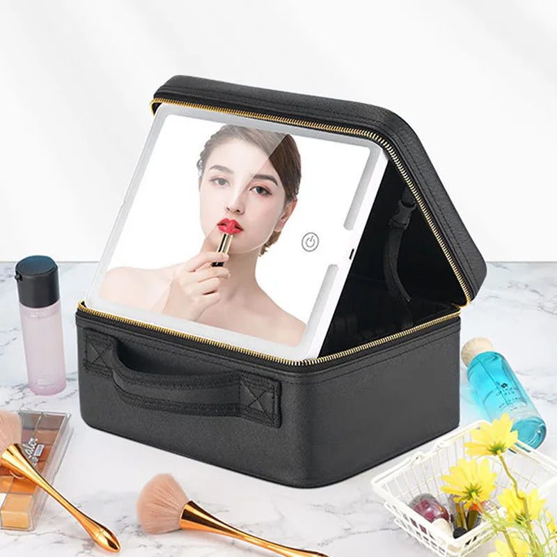 Necessaire de Couro com Espelho LED e Divisões Personalizáveis - Makeup Led®