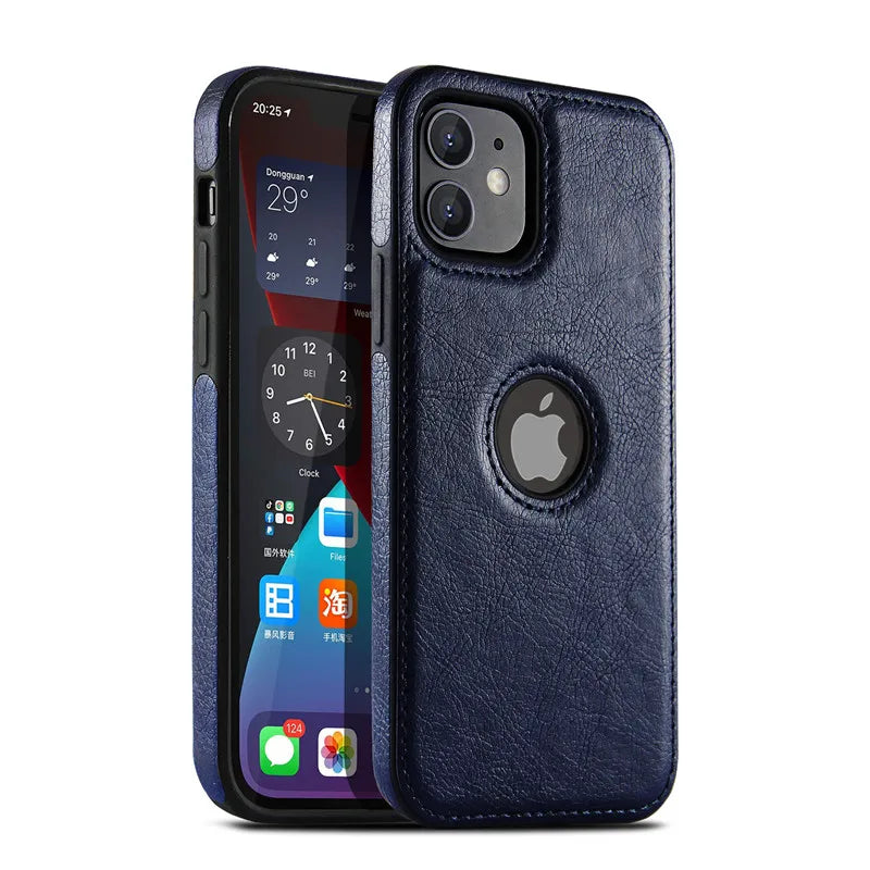 Capa em Couro para Iphone X, XS, XR, 11, 12, 13, 14, 15 Pro Max, Plus