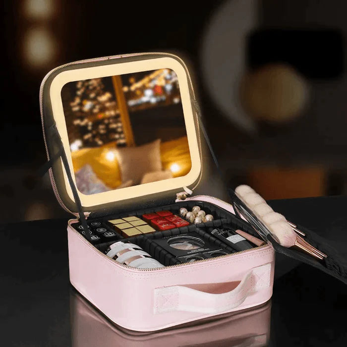 Necessaire de Couro com Espelho LED e Divisões Personalizáveis - Makeup Led®