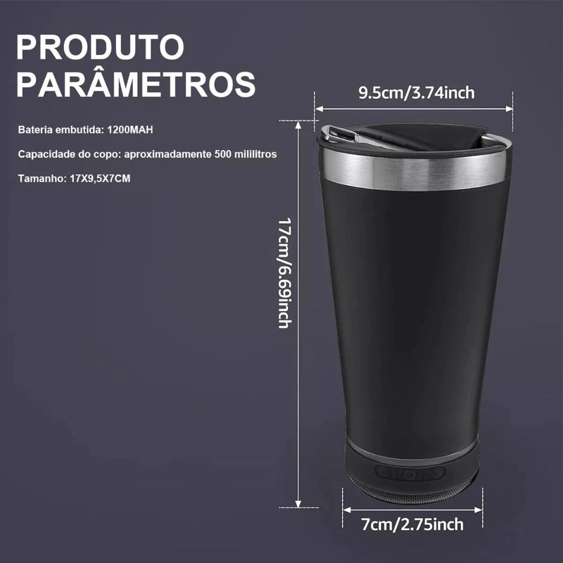 Copo Térmico com Caixa de Som Bluetooth a Prova D'água 420ml