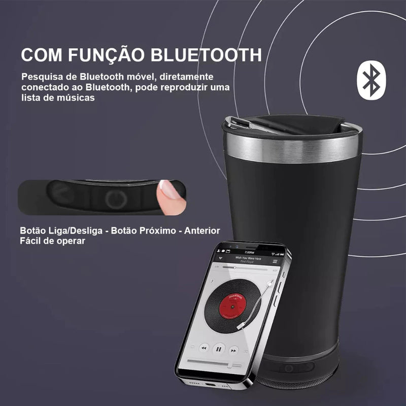 Copo Térmico com Caixa de Som Bluetooth a Prova D'água 420ml